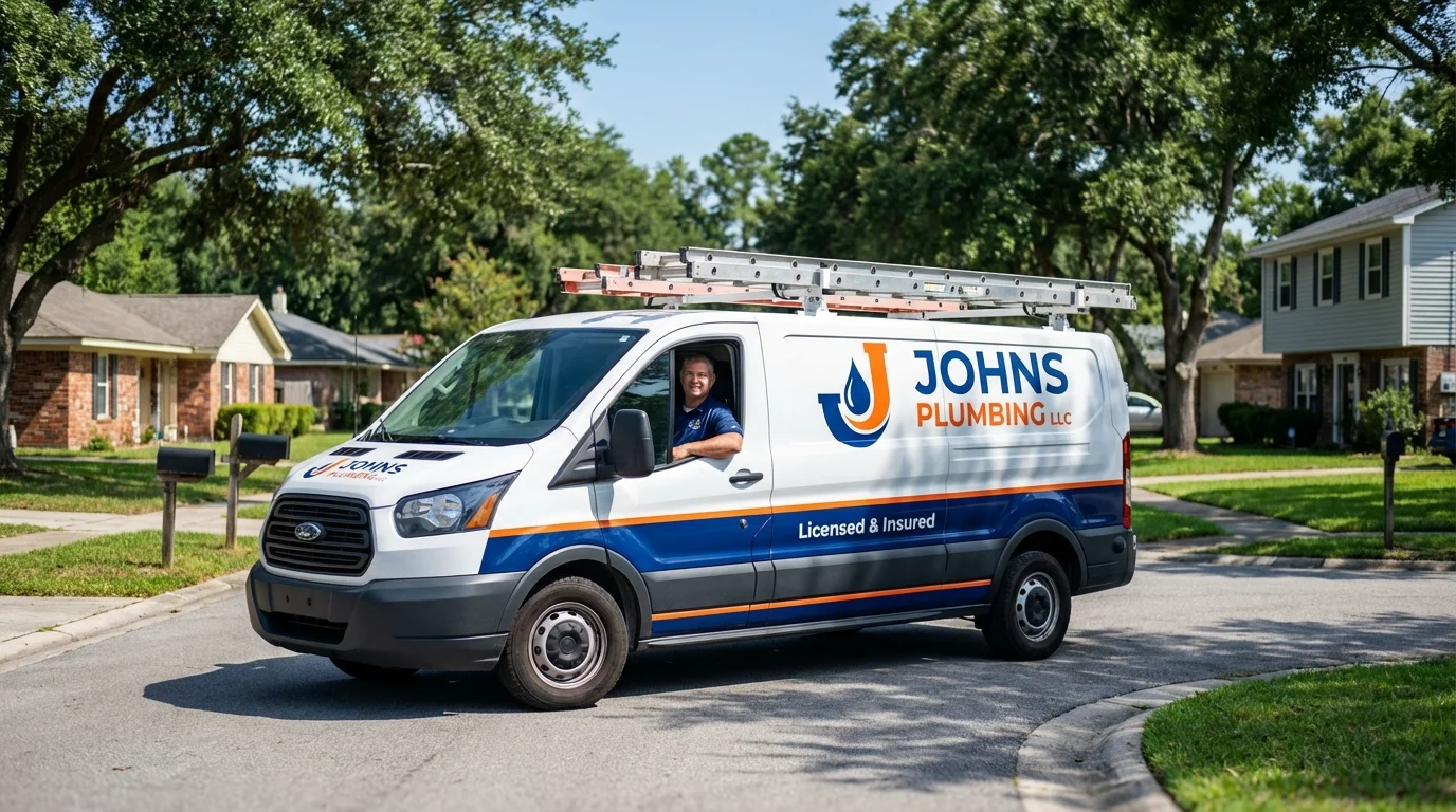 Johns Plumbing LLC service van in New Rockford, ND