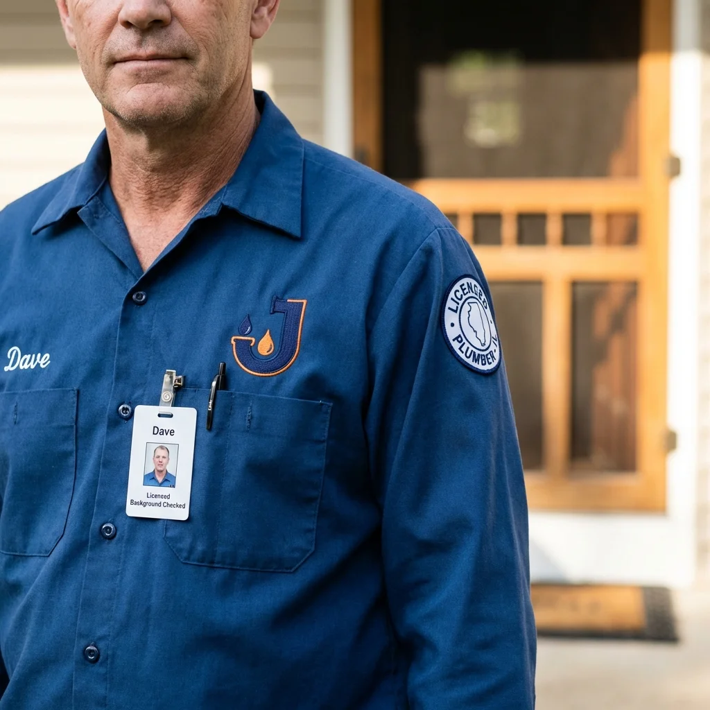 Licensed plumber showing ID badge in New Rockford, ND