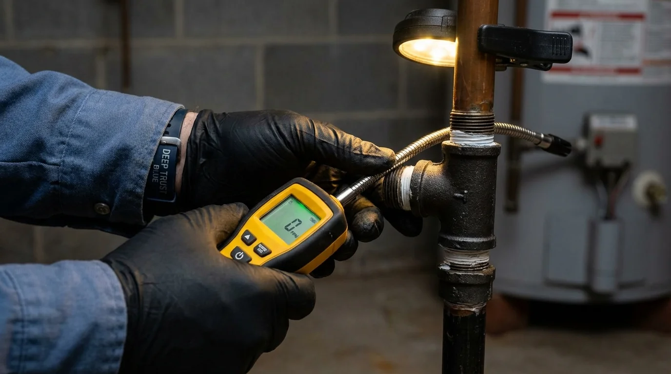Gas leak detection with electronic sniffer by Johns Plumbing LLC in New Rockford